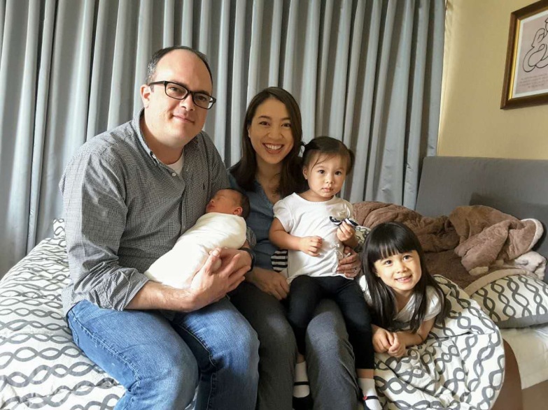 First family pic as a party of five! Eva enjoyed the bed at the birthing center cause there were all kinds of crazy pillows to support breastfeeding.